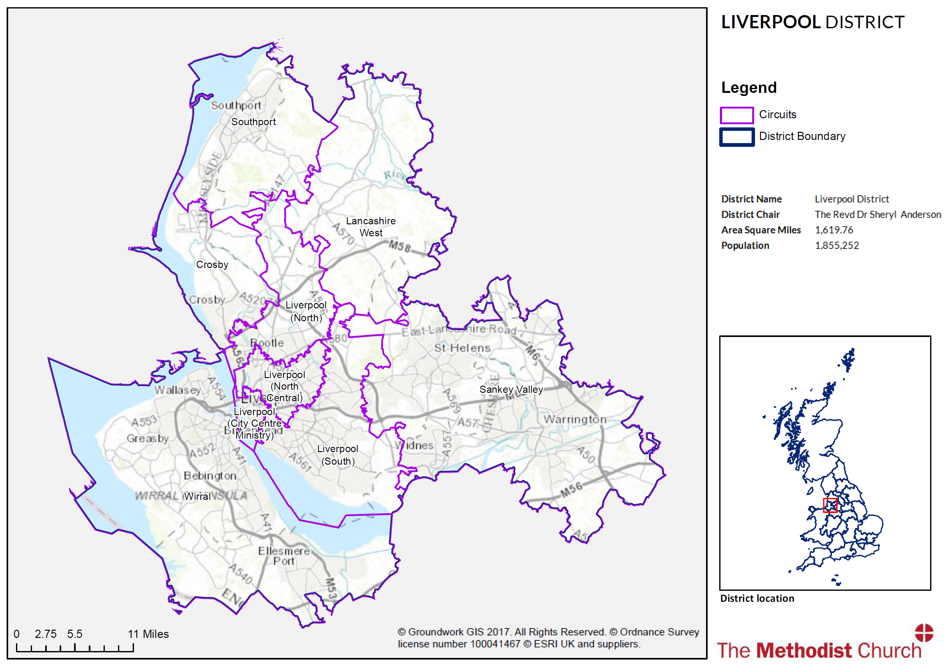 Liverpool Methodist District map showing circuits